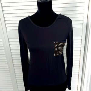 Black Zenana Top with Gold Embellishment on Pocket Size Small